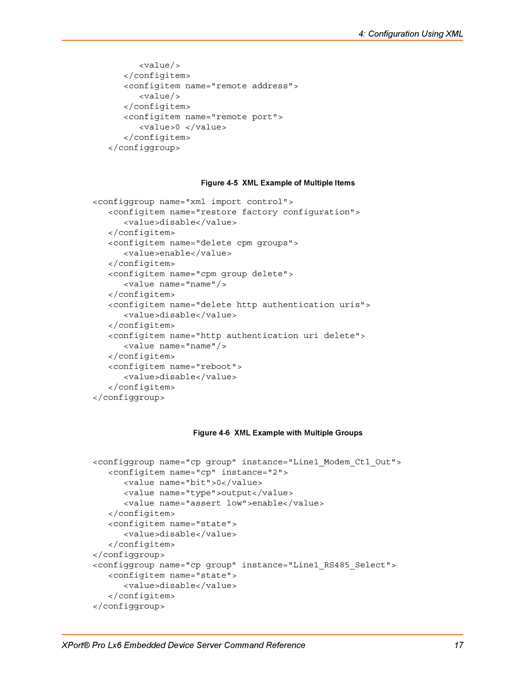 Lantronix LX6 manual XML Example of Multiple Items 