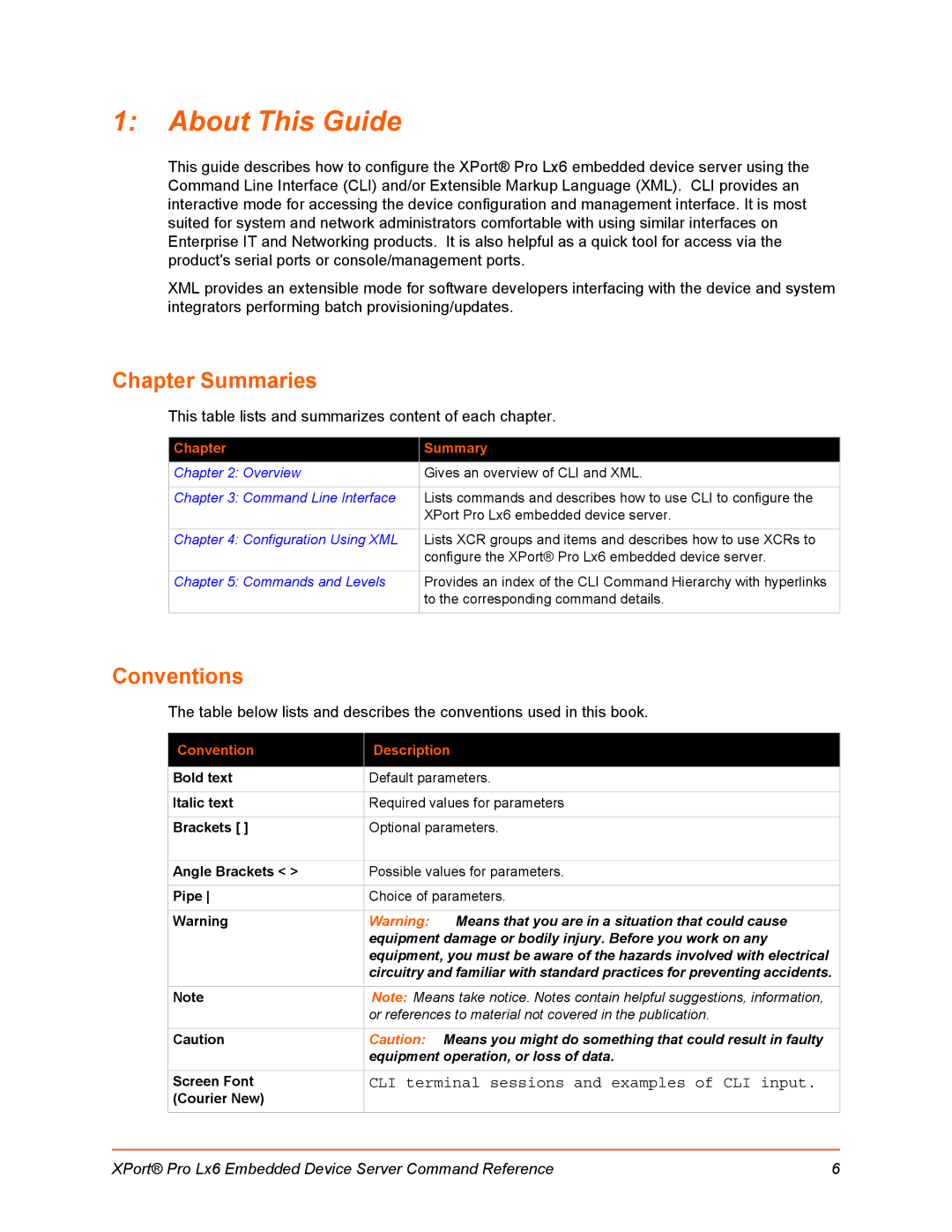 Lantronix LX6 manual Chapter Summaries, Conventions 