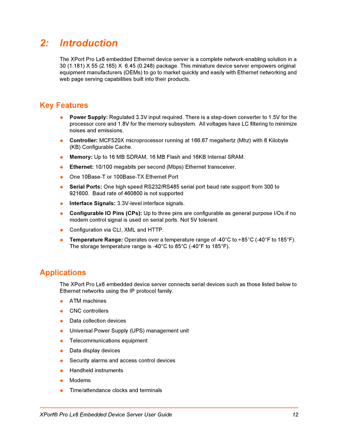 Lantronix LX6 manual Introduction, Key Features, Applications 