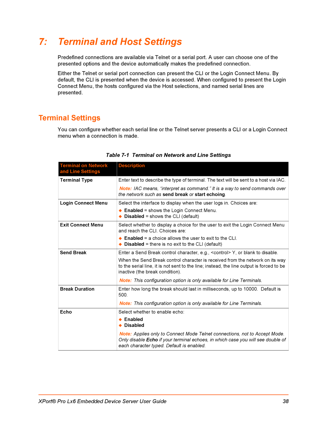 Lantronix LX6 manual Terminal and Host Settings, Terminal Settings, Terminal on Network and Line Settings 