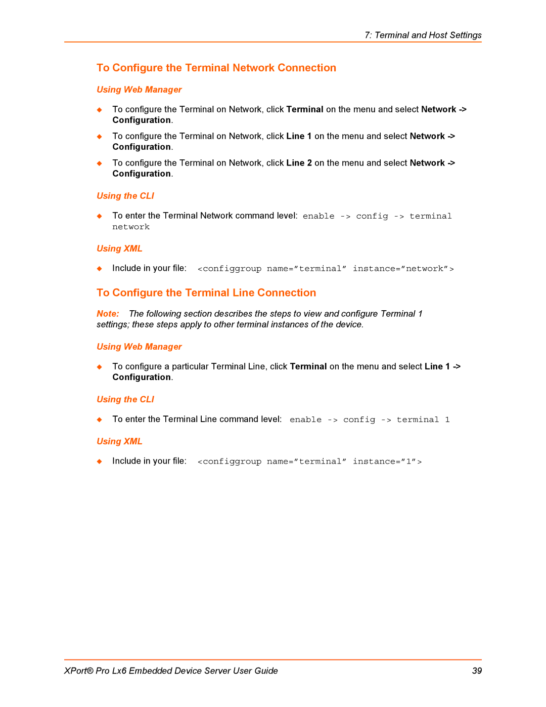 Lantronix LX6 manual To Configure the Terminal Network Connection, To Configure the Terminal Line Connection 