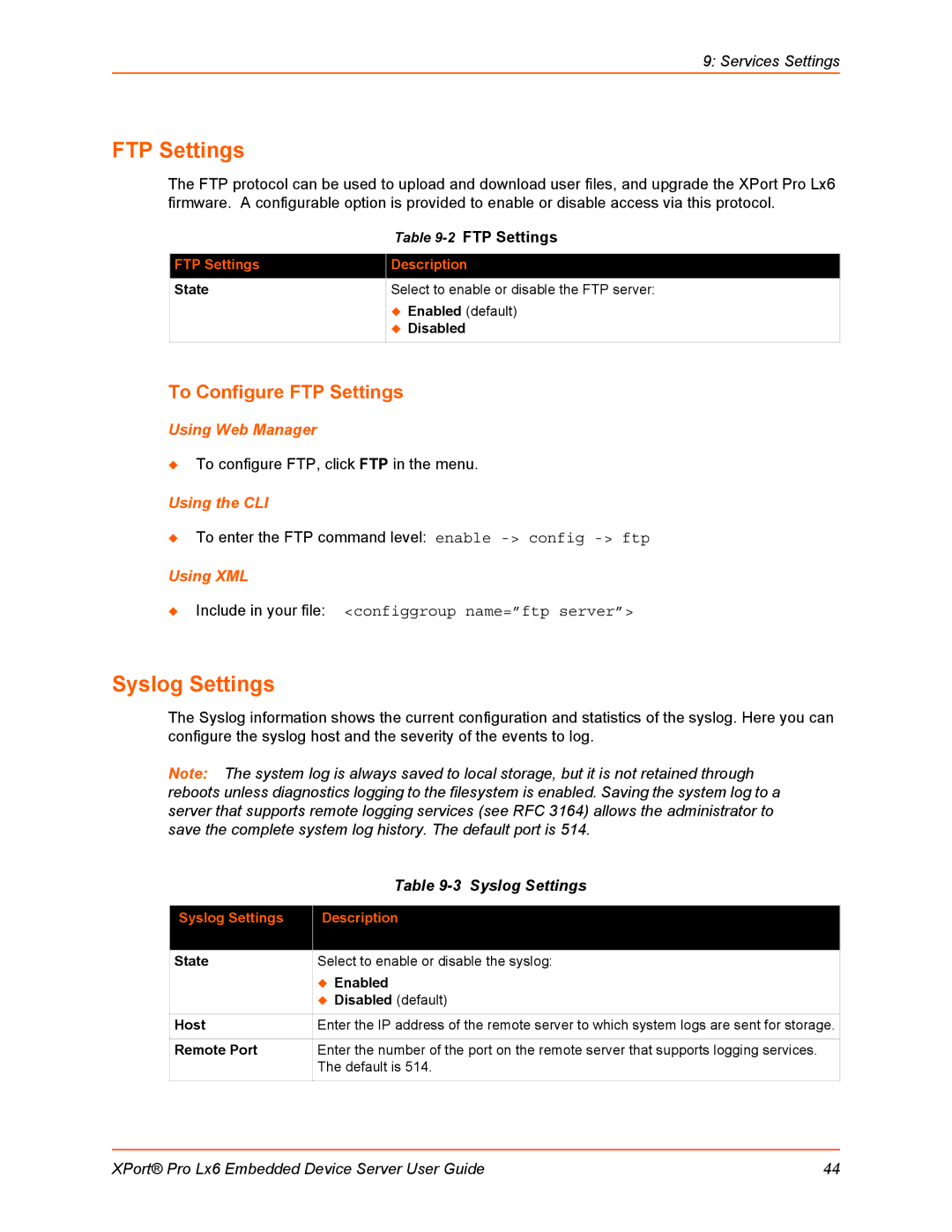 Lantronix LX6 manual Syslog Settings, To Configure FTP Settings 