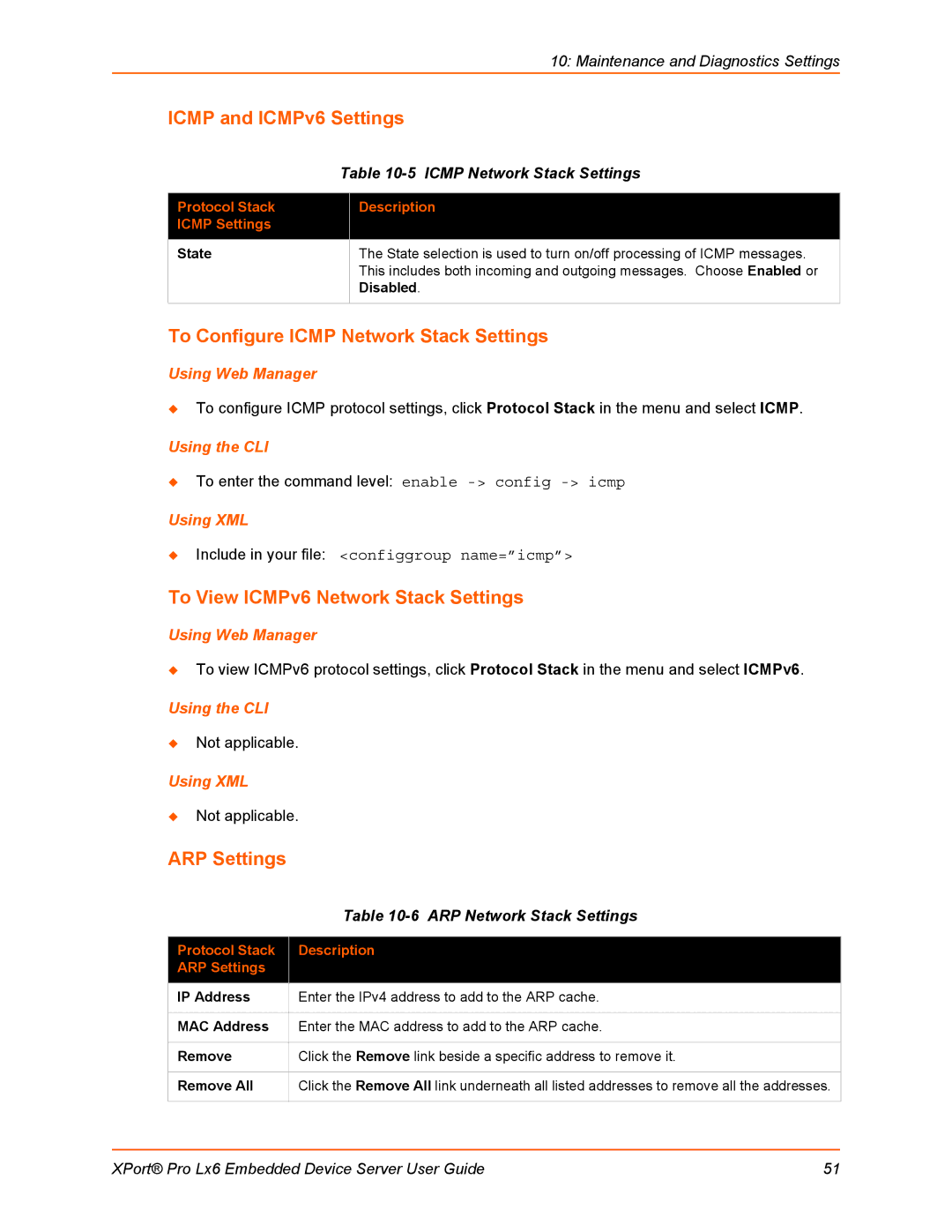 Lantronix LX6 Icmp and ICMPv6 Settings, To Configure Icmp Network Stack Settings, To View ICMPv6 Network Stack Settings 