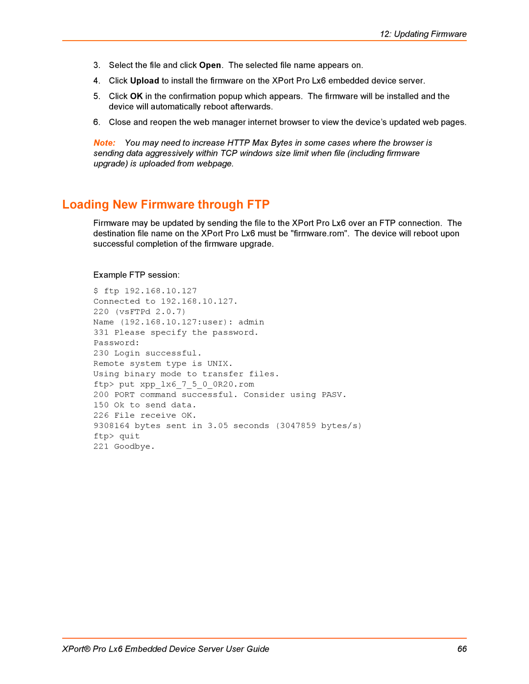 Lantronix LX6 manual Loading New Firmware through FTP, Updating Firmware 