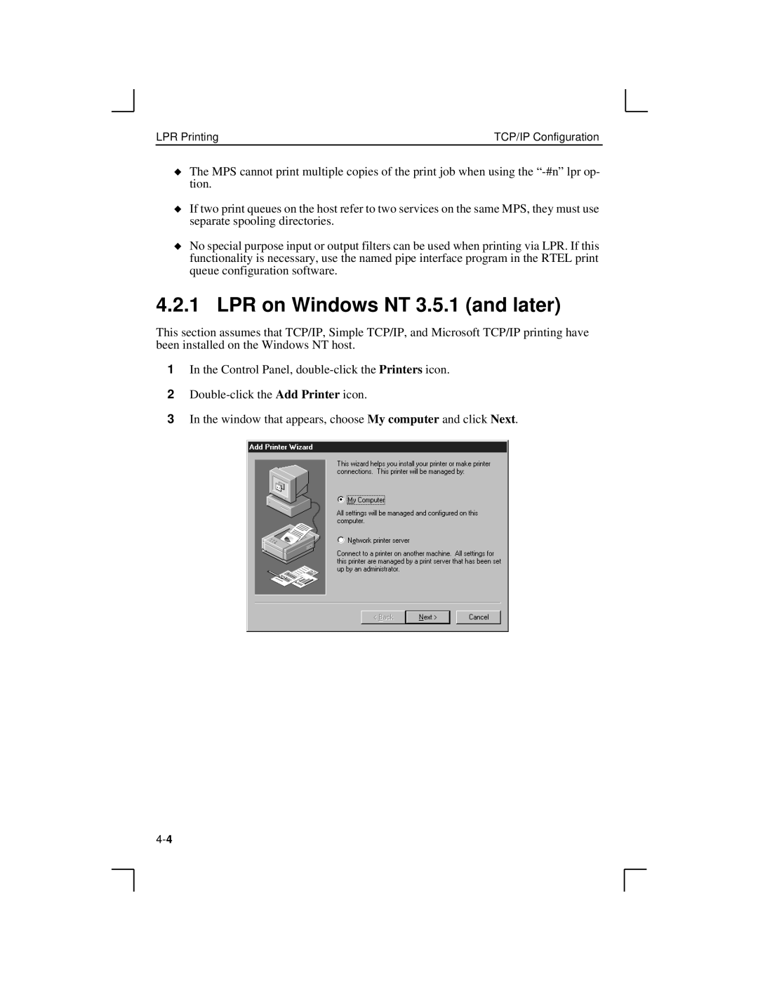 Lantronix LPS1-T, MPS100, LPS1-2 manual LPR on Windows NT 3.5.1 and later 