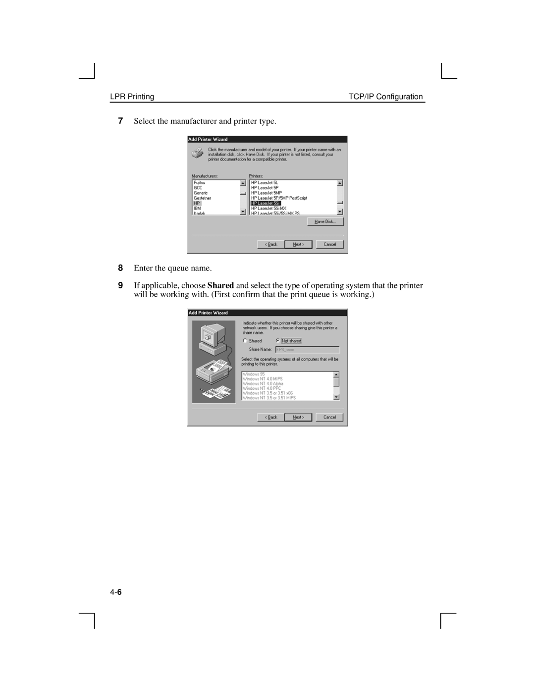 Lantronix LPS1-2, MPS100, LPS1-T manual LPR Printing TCP/IP Configuration 