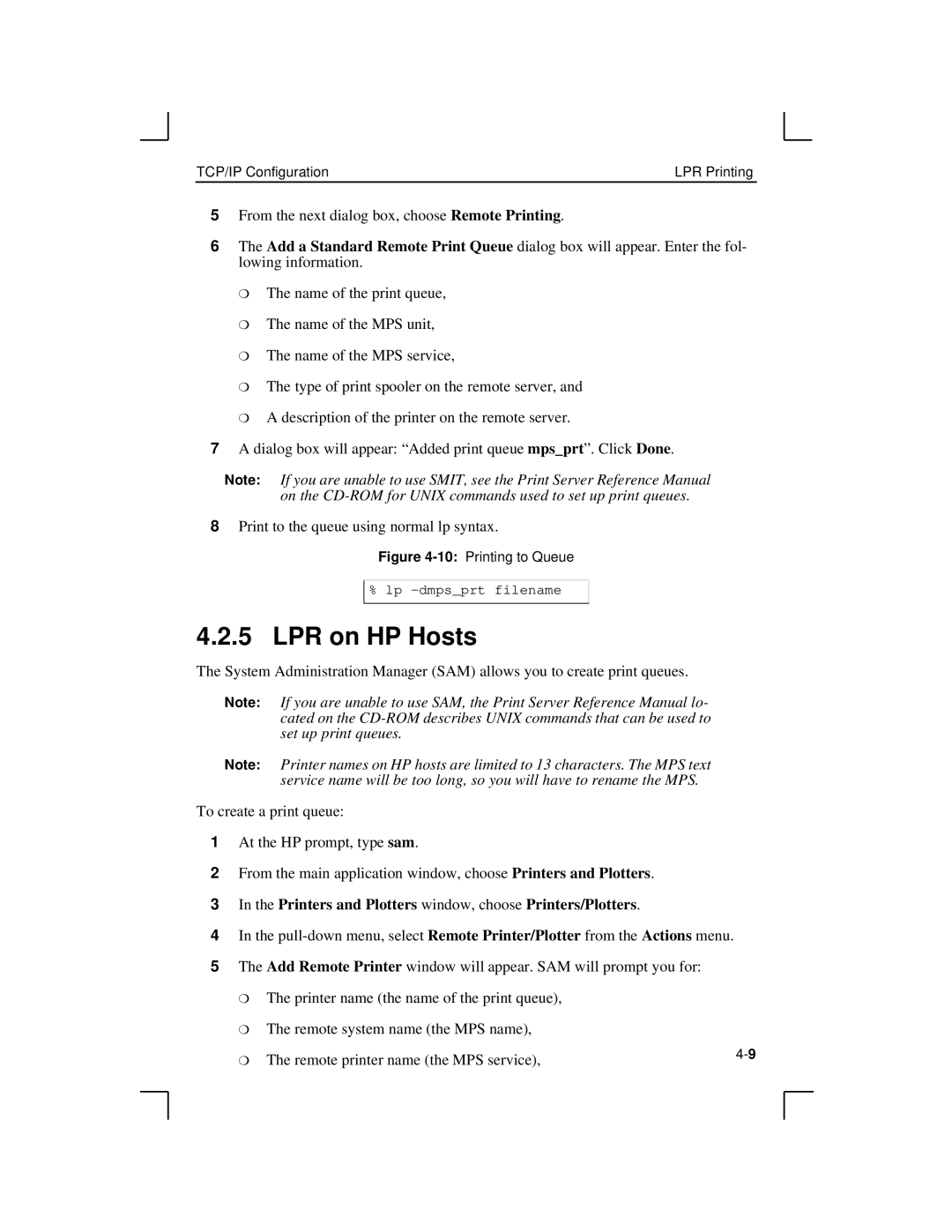 Lantronix LPS1-2, MPS100, LPS1-T manual LPR on HP Hosts, Printers and Plotters window, choose Printers/Plotters 