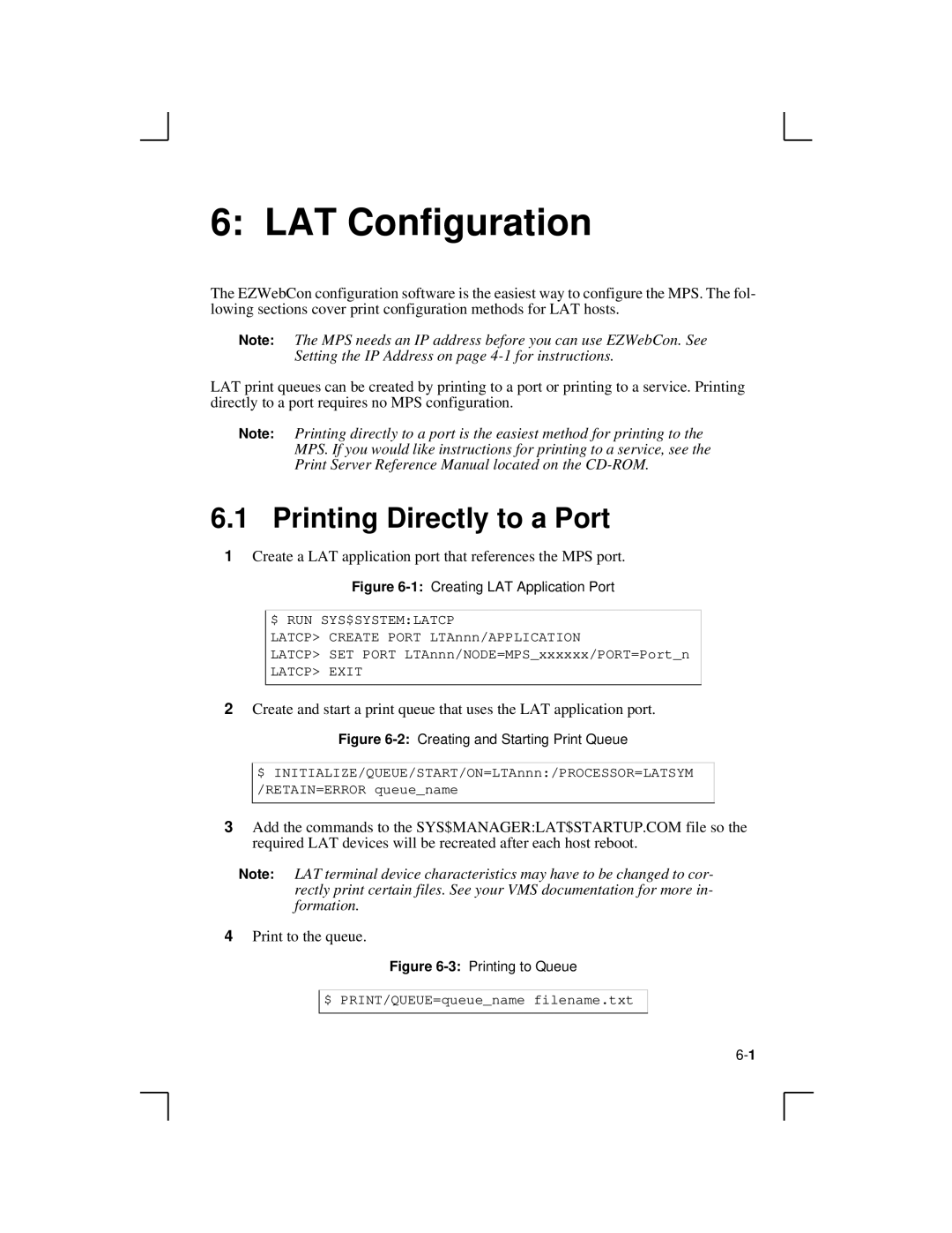 Lantronix LPS1-T, MPS100, LPS1-2 manual LAT Configuration, Printing Directly to a Port 