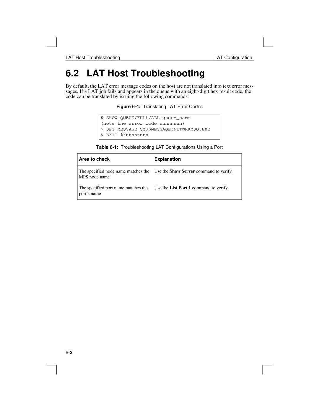 Lantronix MPS100, LPS1-2, LPS1-T manual LAT Host Troubleshooting, 4Translating LAT Error Codes 