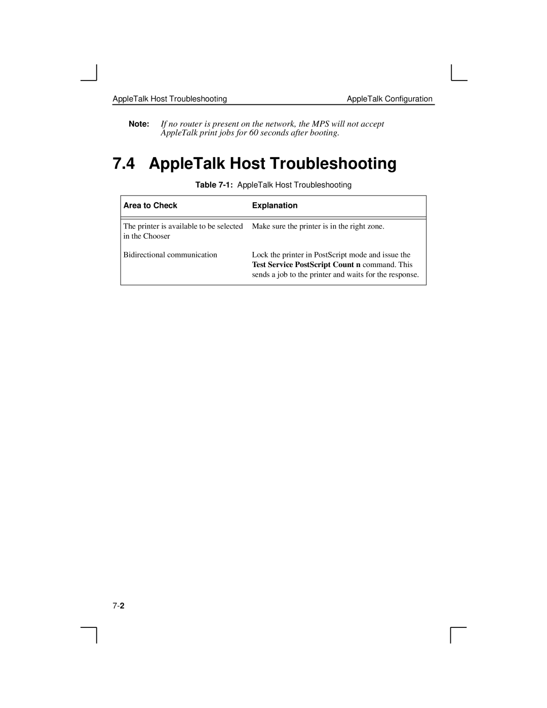 Lantronix LPS1-T, MPS100, LPS1-2 manual AppleTalk Host Troubleshooting 