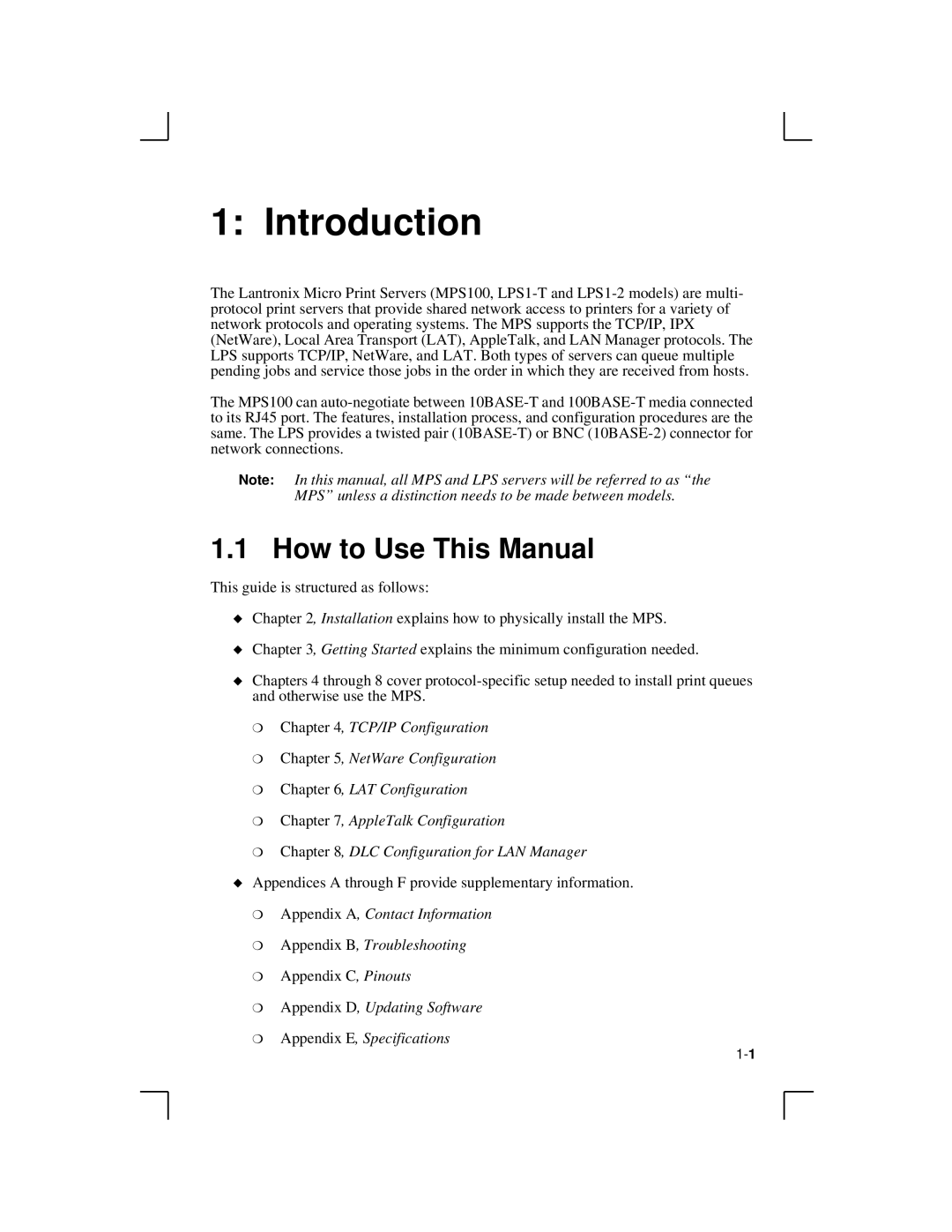 Lantronix MPS100, LPS1-2, LPS1-T manual Introduction, How to Use This Manual 