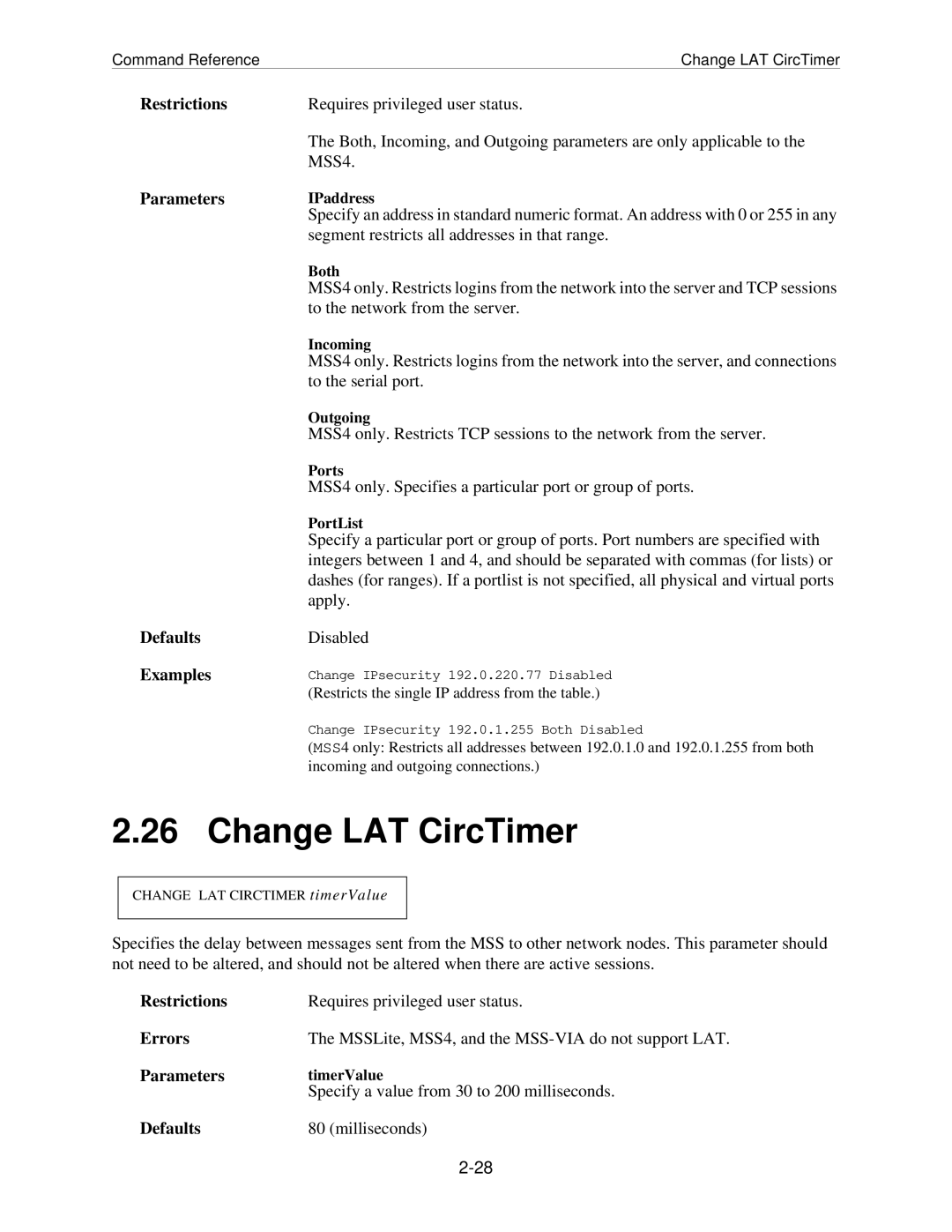 Lantronix MSS manual Change LAT CircTimer 