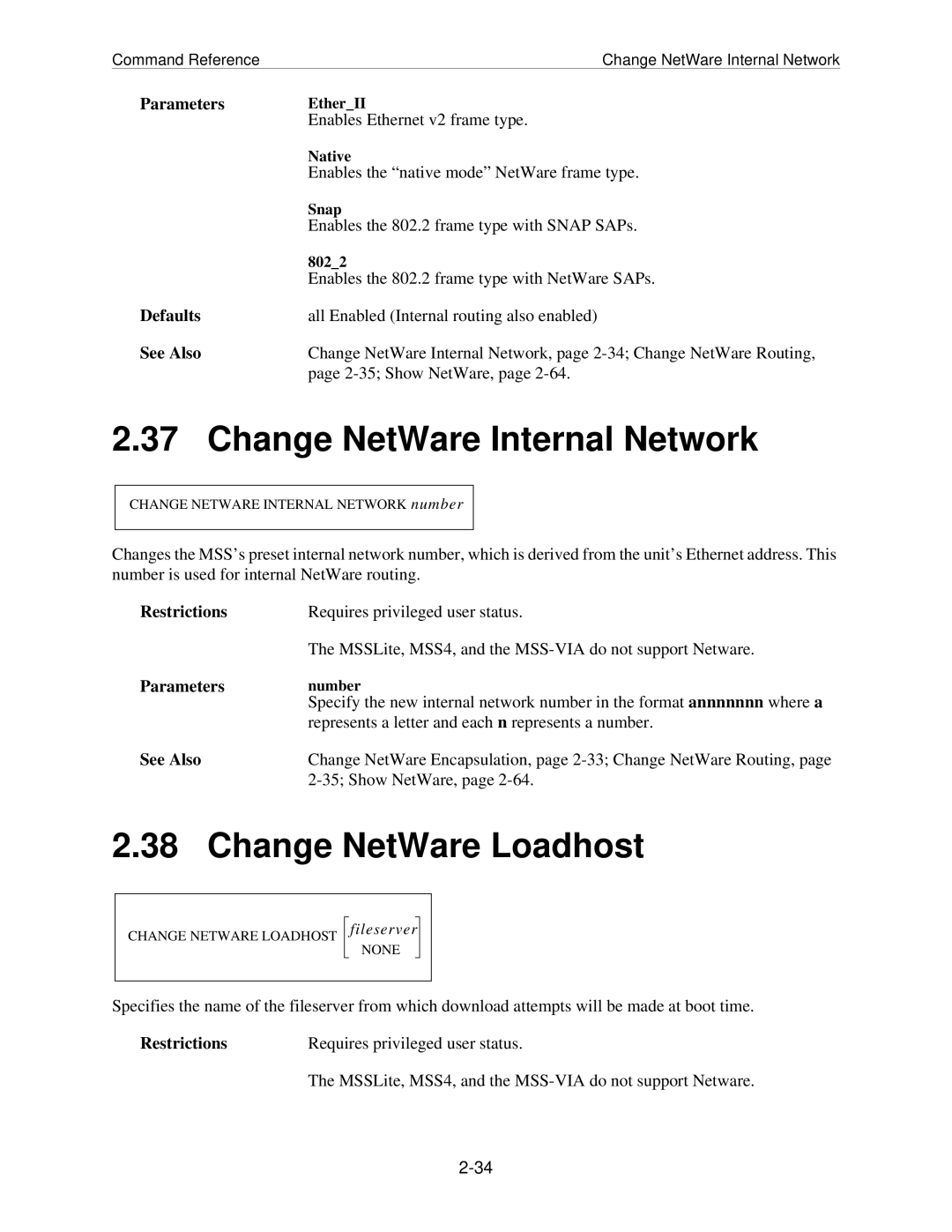 Lantronix MSS manual Change NetWare Internal Network, Change NetWare Loadhost 