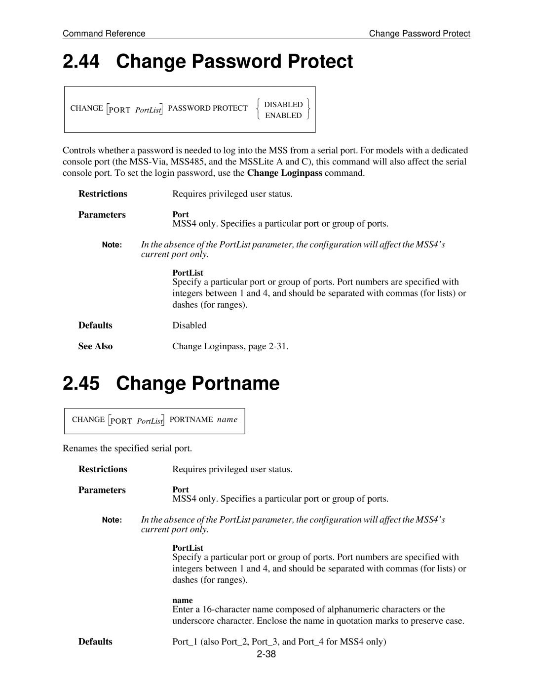 Lantronix MSS manual Change Password Protect, Change Portname 