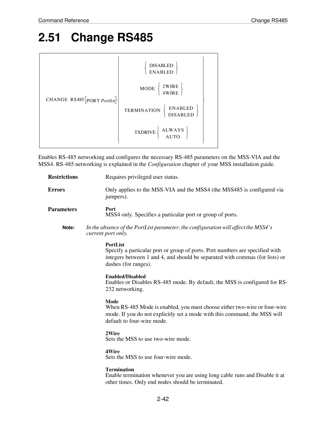 Lantronix MSS manual Change RS485, Errors 