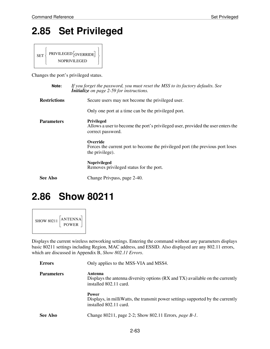 Lantronix MSS manual Set Privileged, Show, ParametersAntenna 