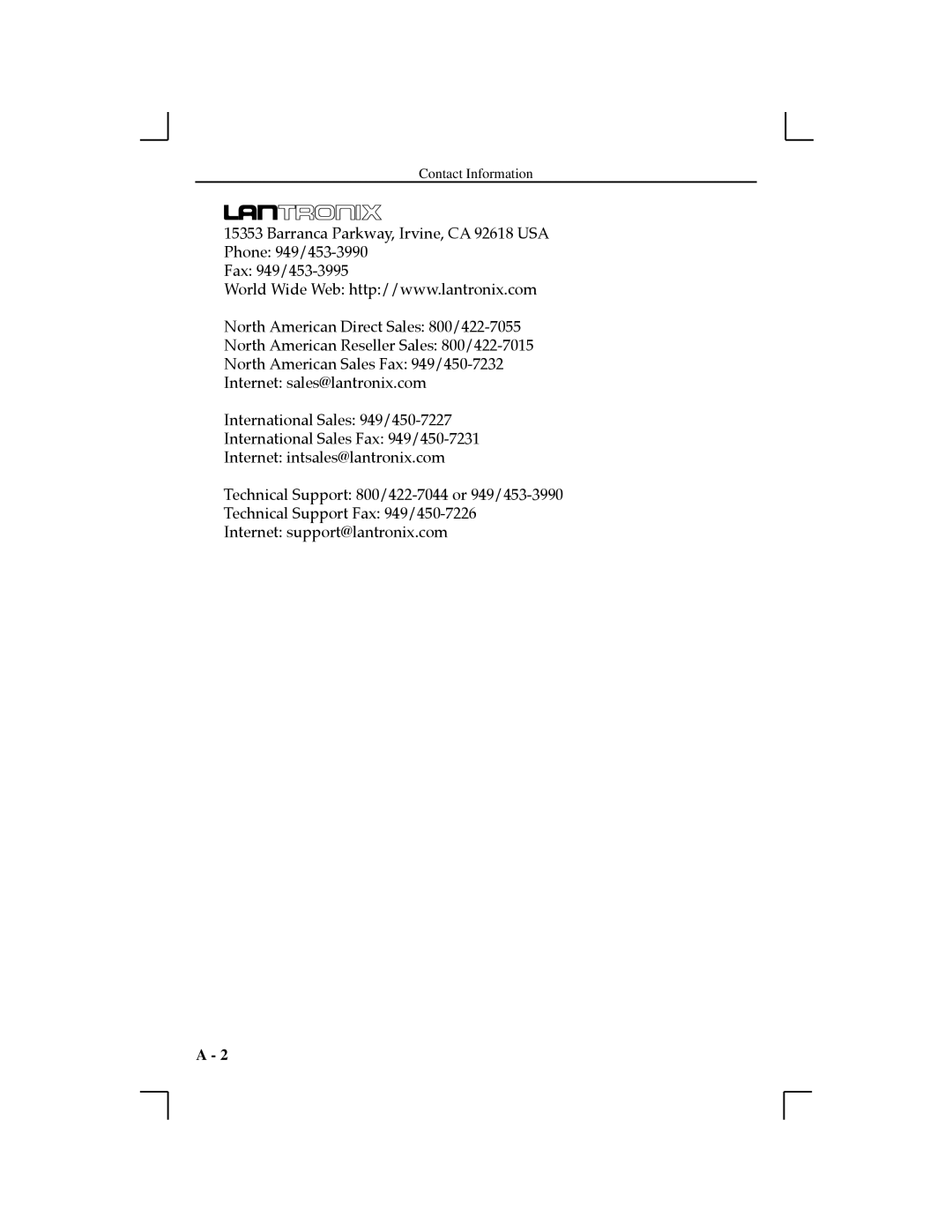 Lantronix MSS100, 1-T2 manual LANtronix 