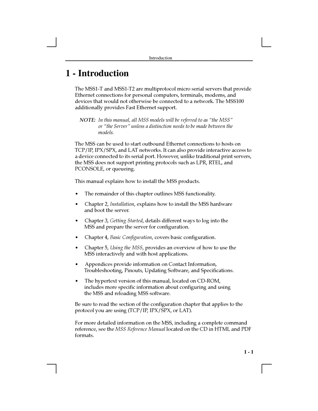 Lantronix MSS100, 1-T2 manual Introduction 