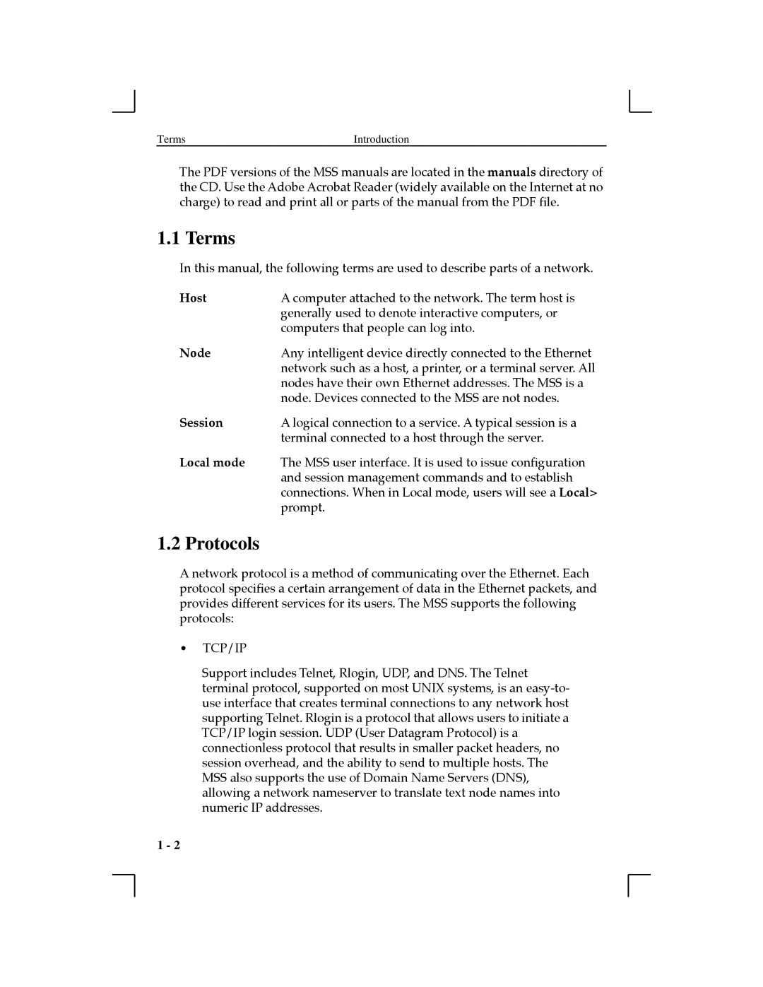 Lantronix 1-T2, MSS100 manual Terms, Protocols 