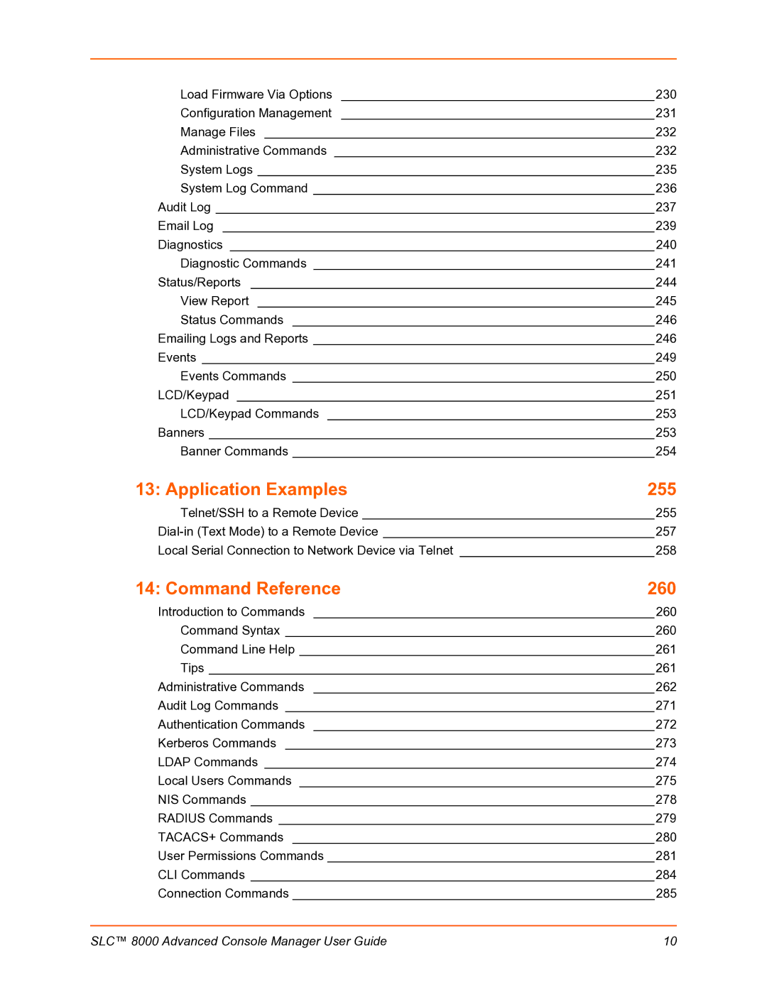 Lantronix SLC 8000 manual Application Examples 255, Command Reference 260 