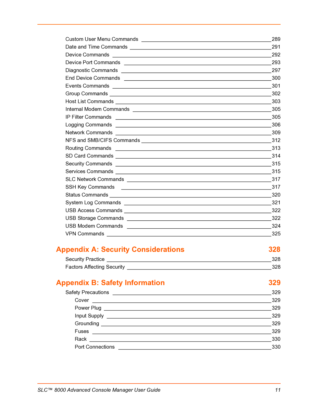 Lantronix SLC 8000 manual Appendix a Security Considerations 328, Appendix B Safety Information 329 