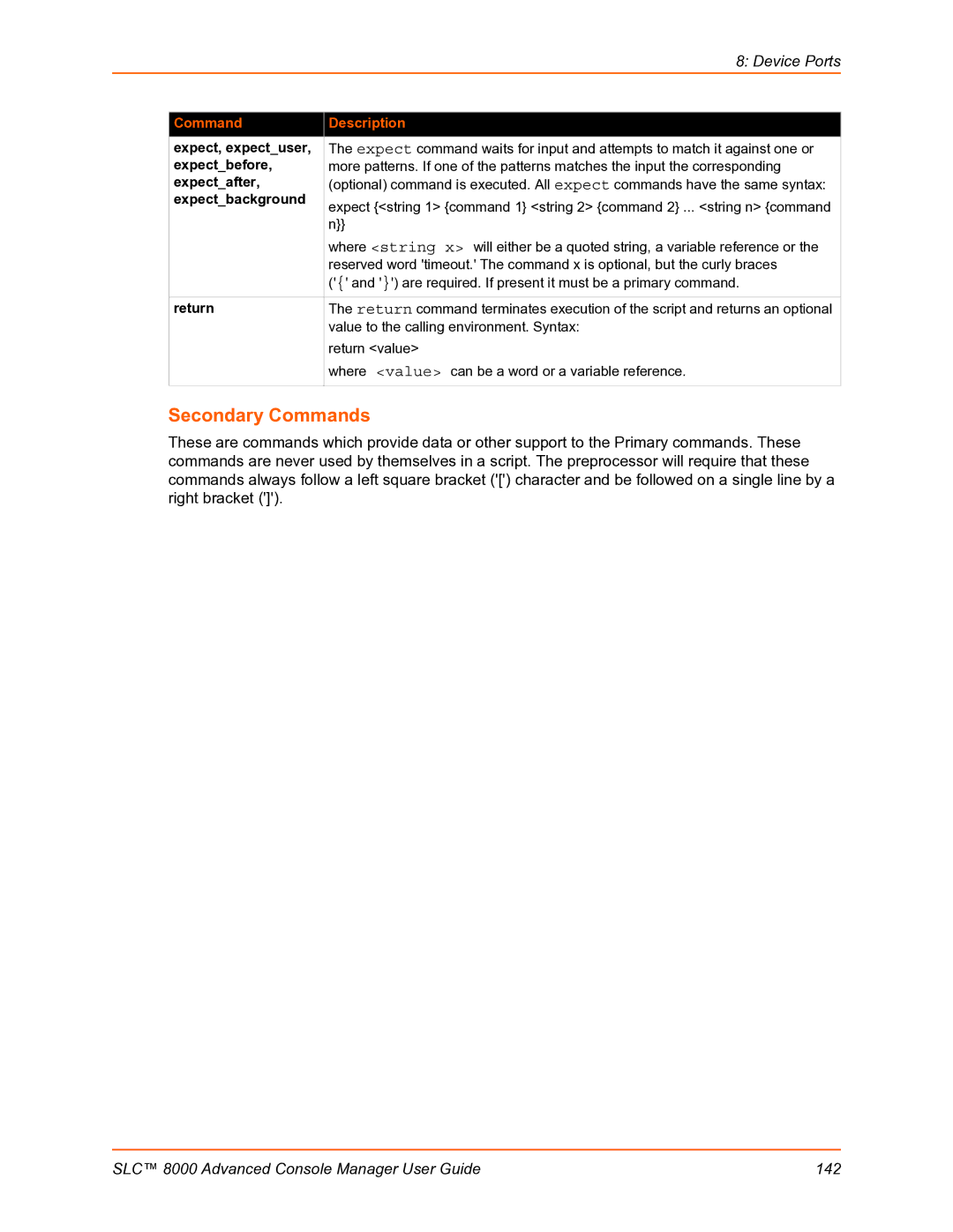 Lantronix SLC 8000 manual Secondary Commands 