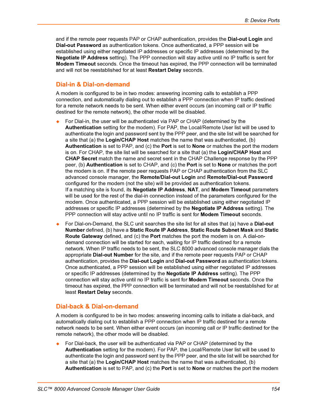 Lantronix SLC 8000 manual Dial-in & Dial-on-demand, Dial-back & Dial-on-demand 