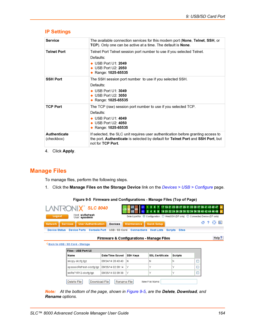 Lantronix SLC 8000 manual Manage Files 