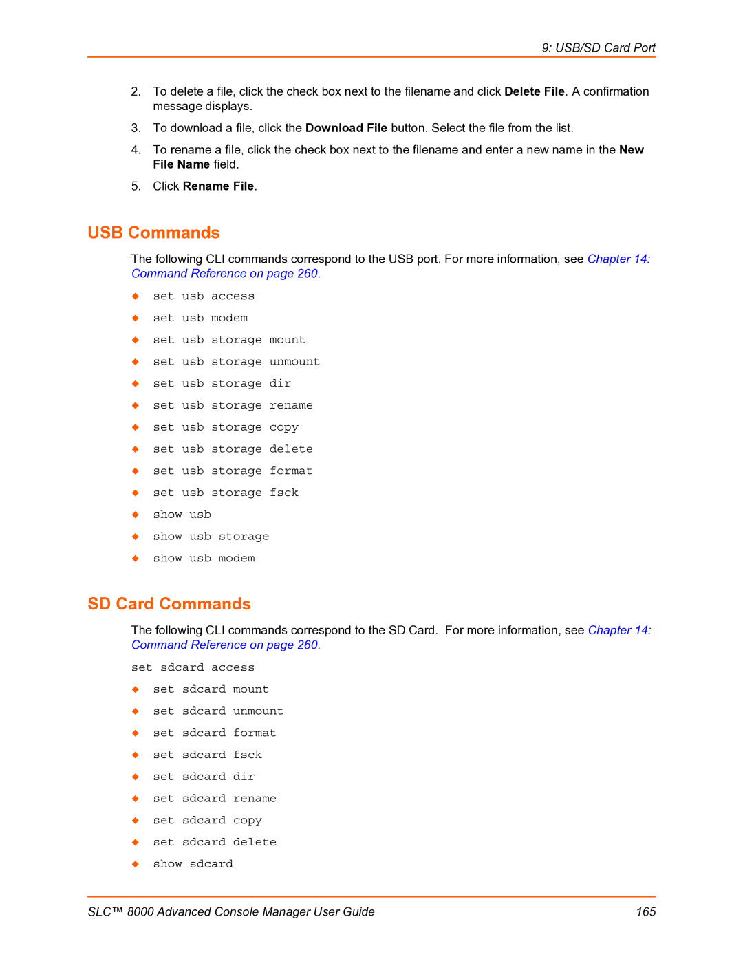 Lantronix SLC 8000 manual USB Commands, SD Card Commands 