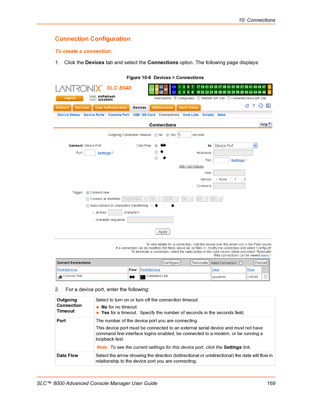 Lantronix SLC 8000 manual Connection Configuration, To create a connection, Outgoing, Data Flow 