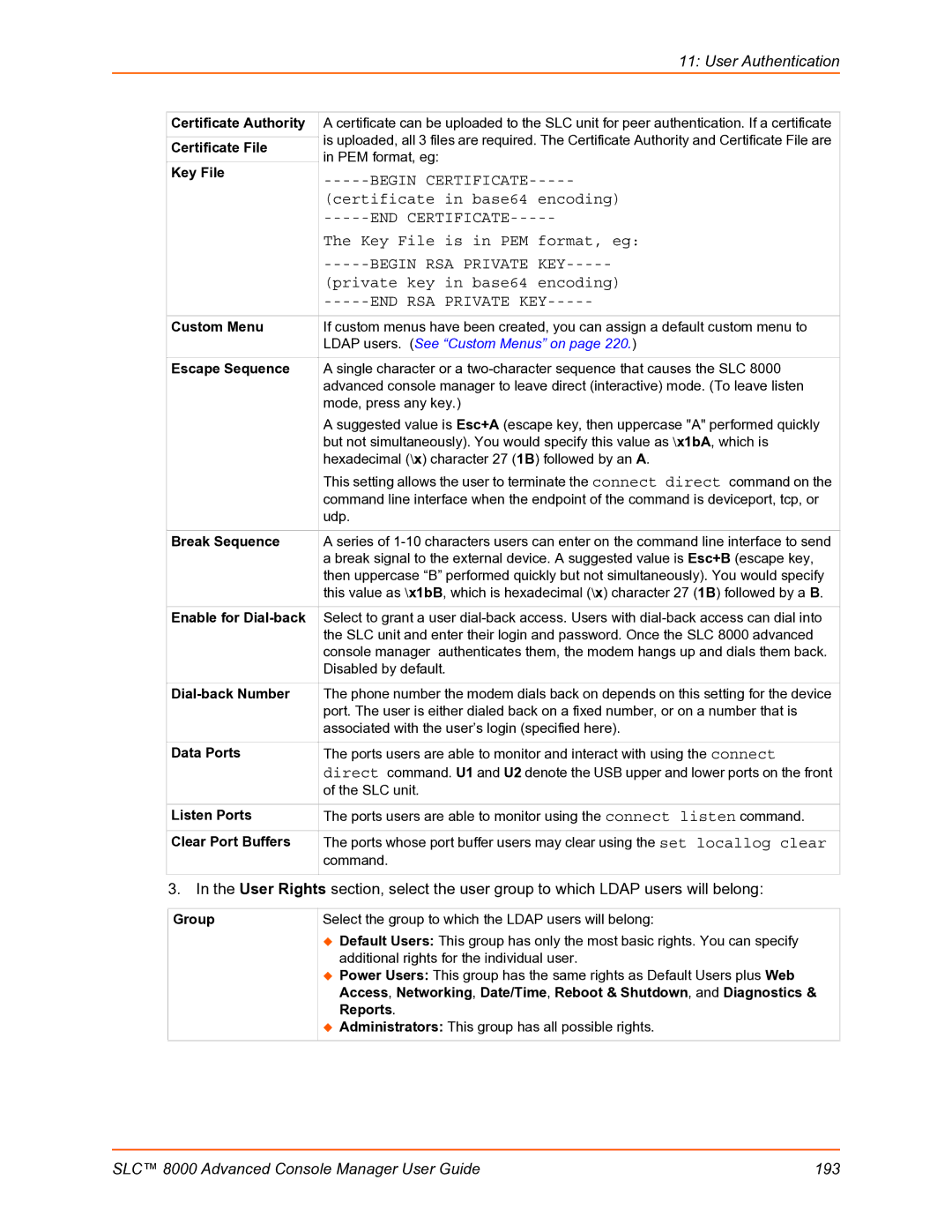 Lantronix SLC 8000 manual Certificate in base64 encoding, Key File is in PEM format, eg, Private key in base64 encoding 