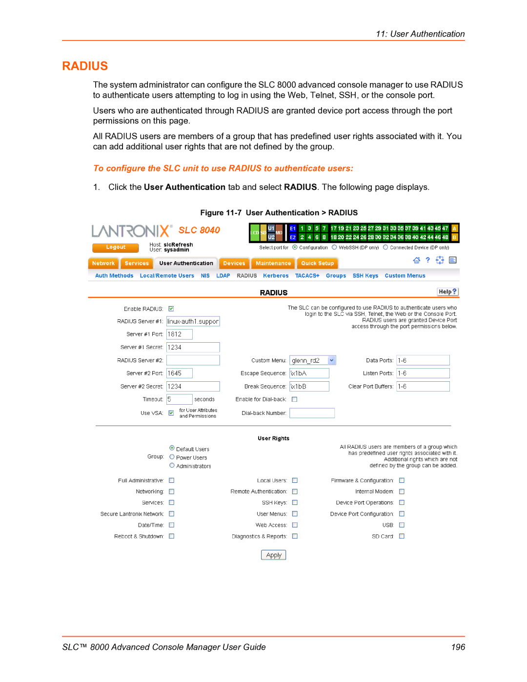 Lantronix SLC 8000 manual Radius 