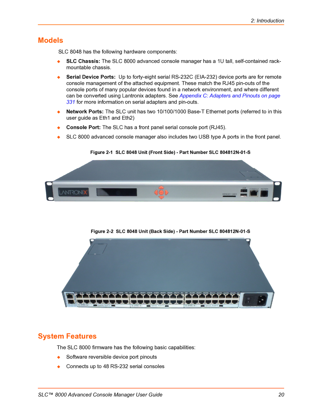 Lantronix SLC 8000 manual Models, System Features 