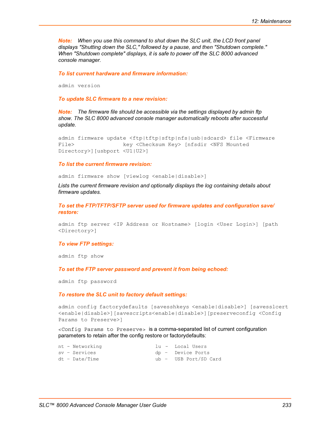 Lantronix SLC 8000 manual To list current hardware and firmware information, To update SLC firmware to a new revision 