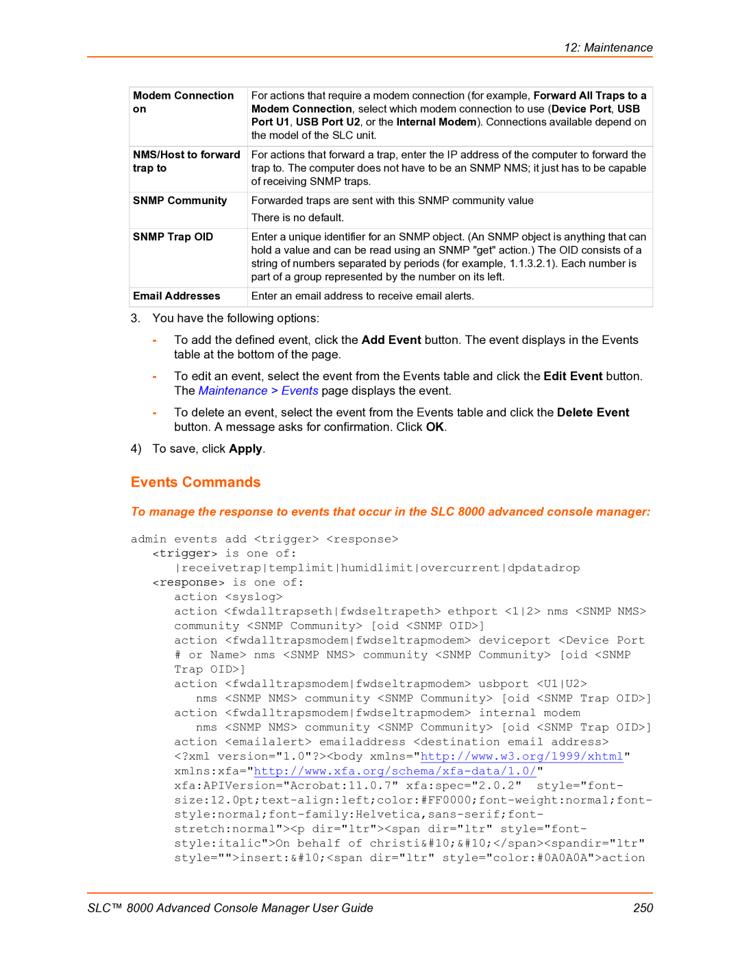 Lantronix SLC 8000 manual Events Commands 