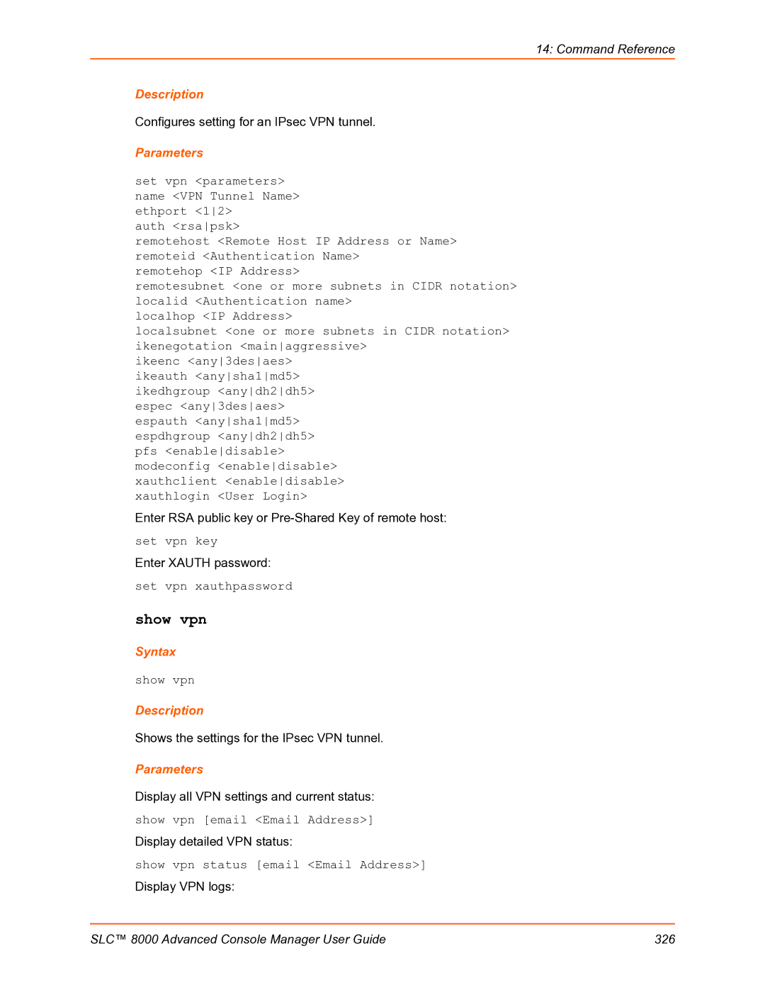 Lantronix SLC 8000 manual Show vpn 