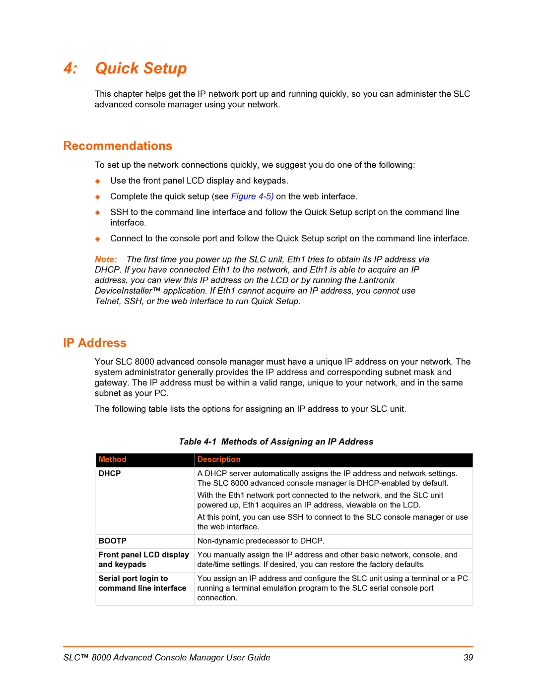 Lantronix SLC 8000 manual Quick Setup, Recommendations, IP Address 