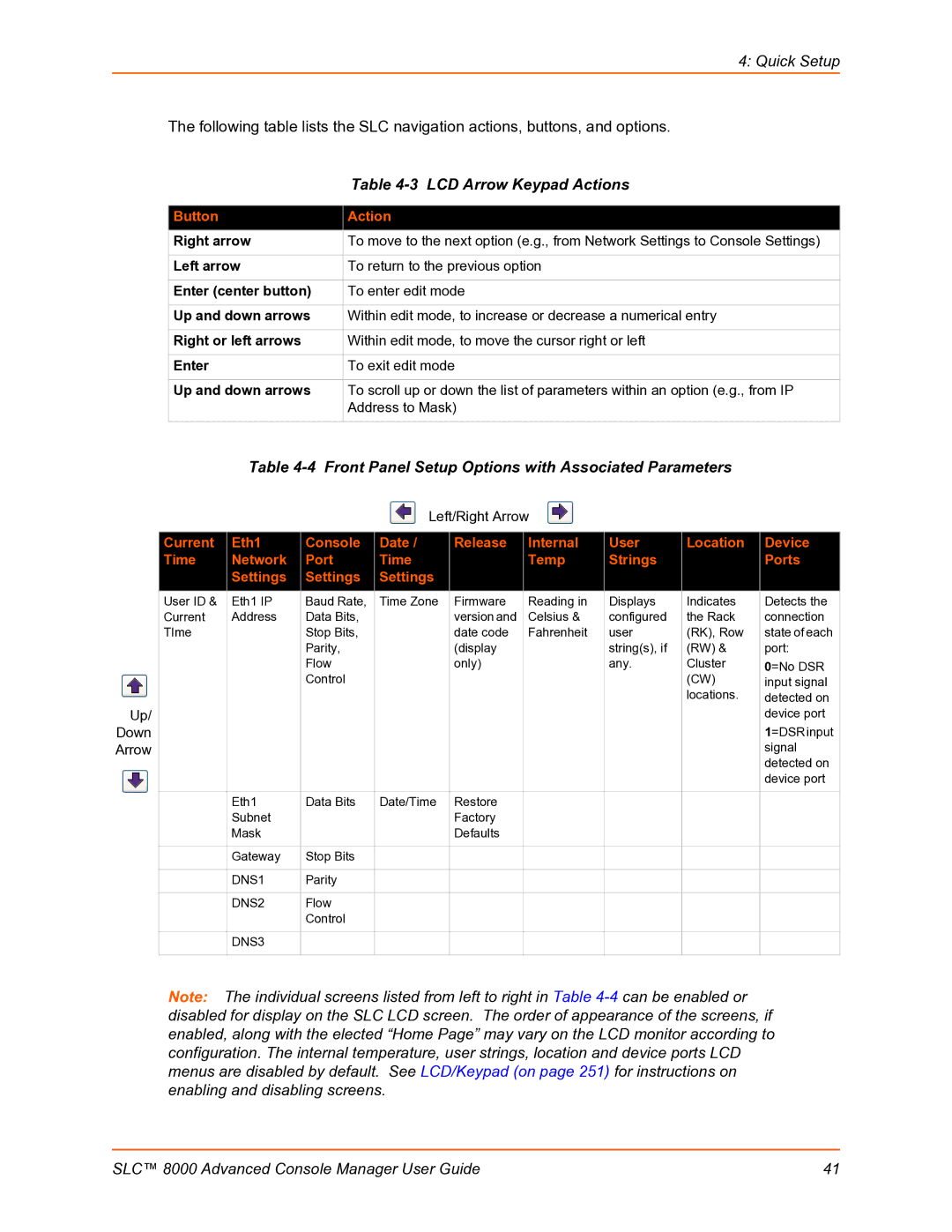 Lantronix SLC 8000 manual Right arrow, Left arrow, Enter center button, Up and down arrows, Right or left arrows 