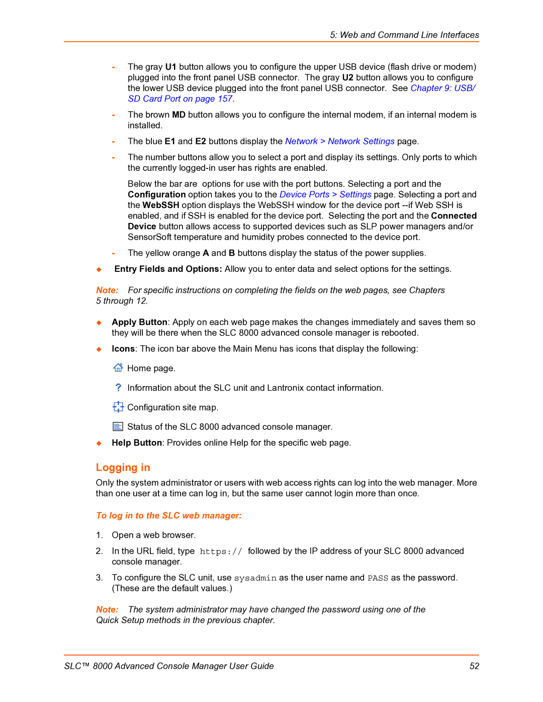 Lantronix SLC 8000 manual Logging, To log in to the SLC web manager 