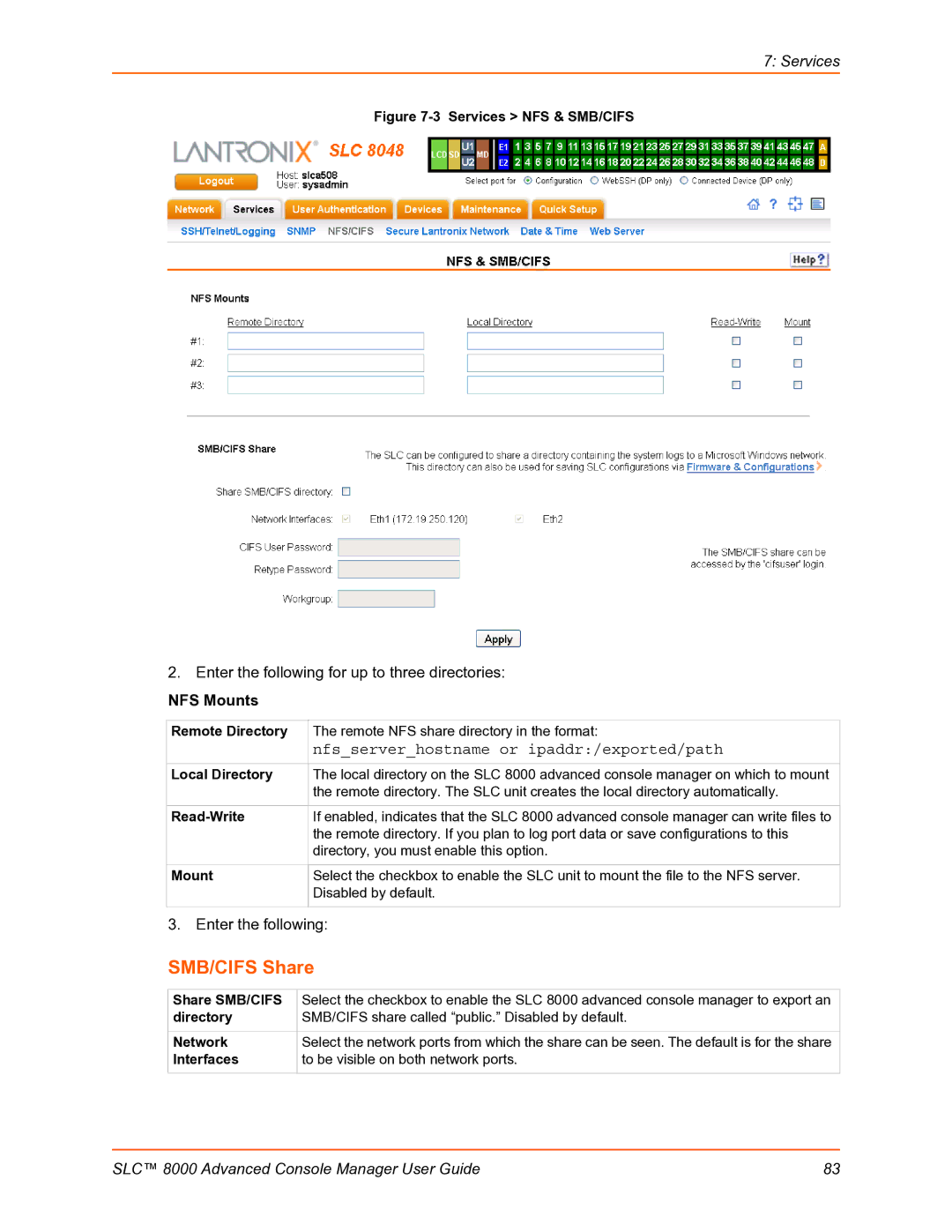 Lantronix SLC 8000 manual SMB/CIFS Share, Nfsserverhostname or ipaddr/exported/path 