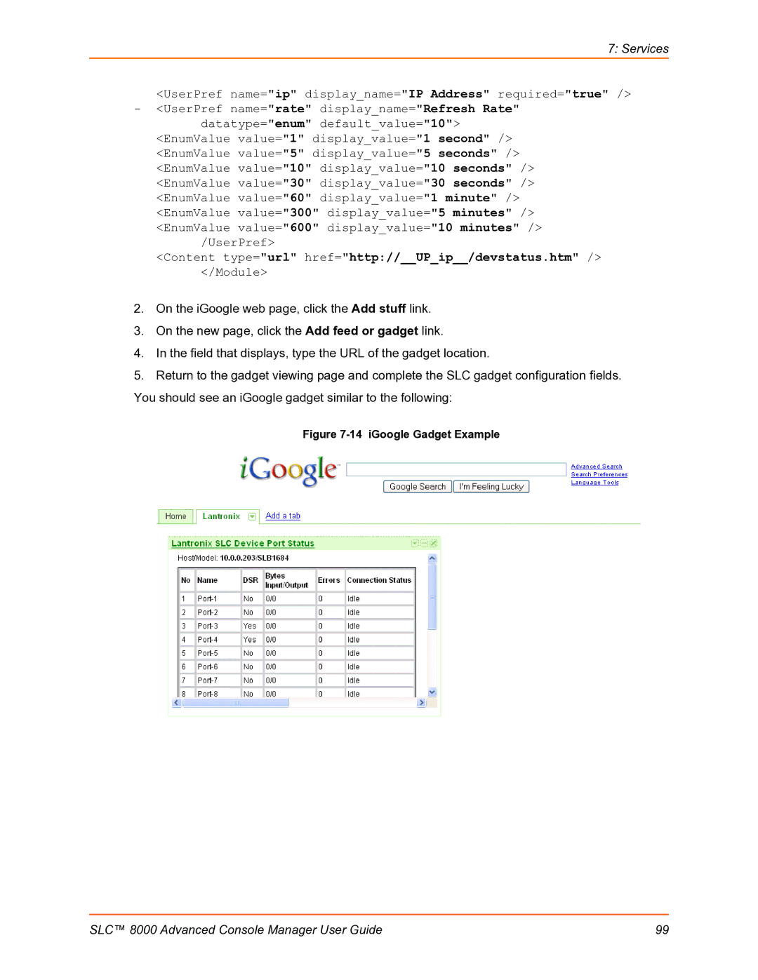 Lantronix SLC 8000 manual iGoogle Gadget Example 