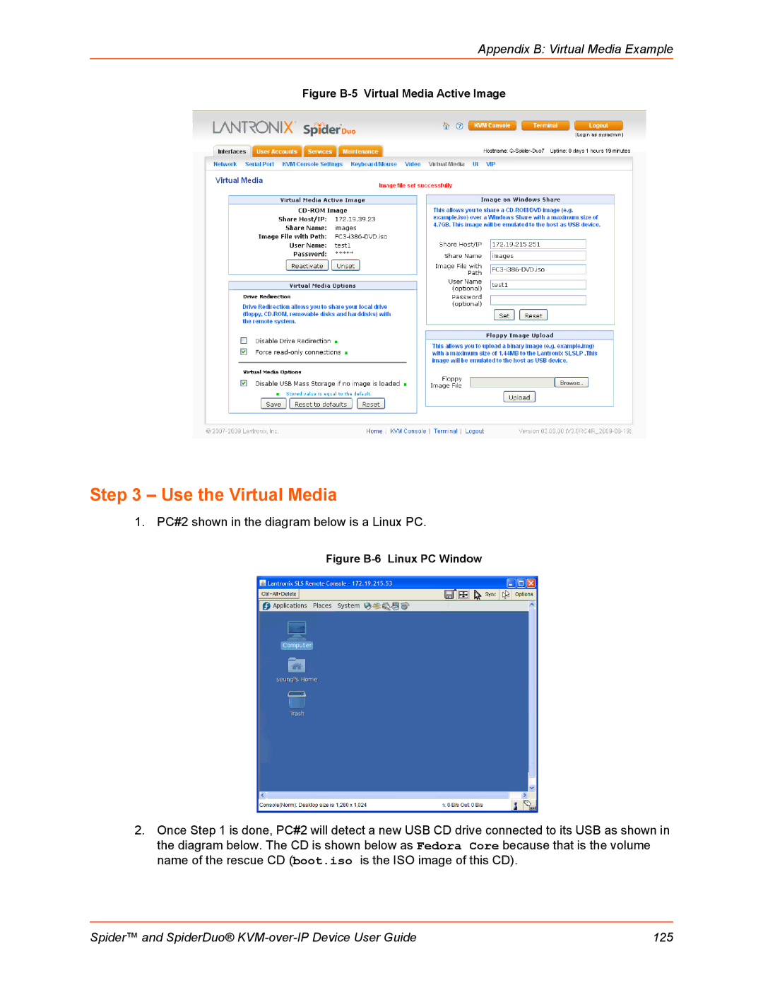 Lantronix SLSLP400PS201 manual Use the Virtual Media, Figure B-5 Virtual Media Active Image 