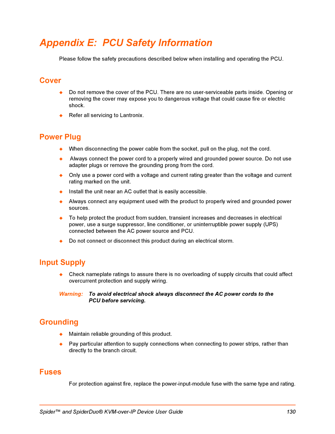 Lantronix SLSLP400PS201 manual Appendix E PCU Safety Information 