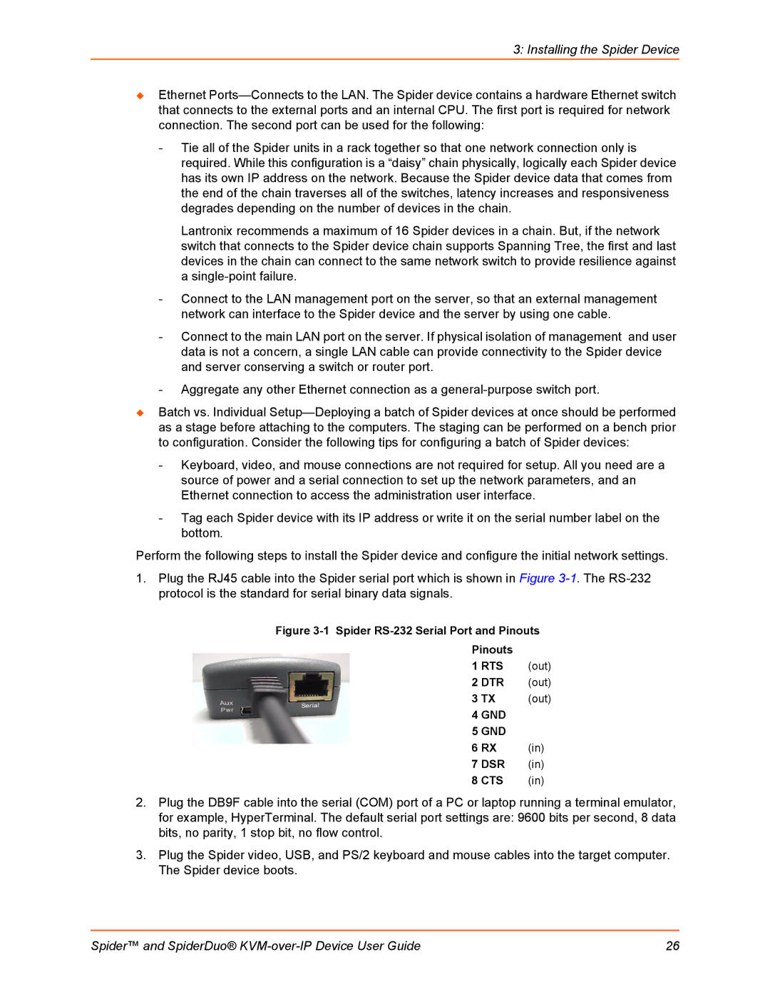 Lantronix SLSLP400PS201 manual Installing the Spider Device 