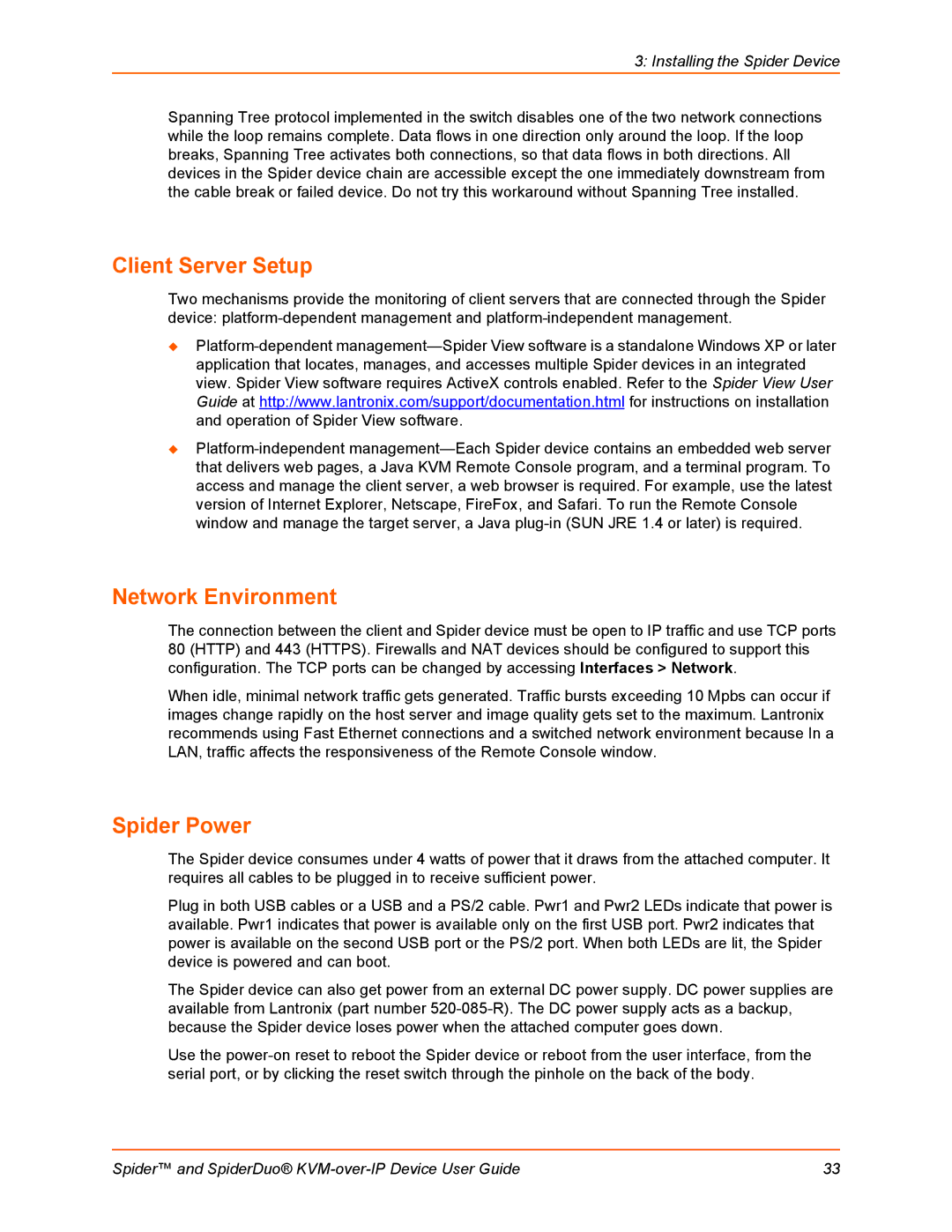 Lantronix SLSLP400PS201 manual Client Server Setup, Network Environment, Spider Power 