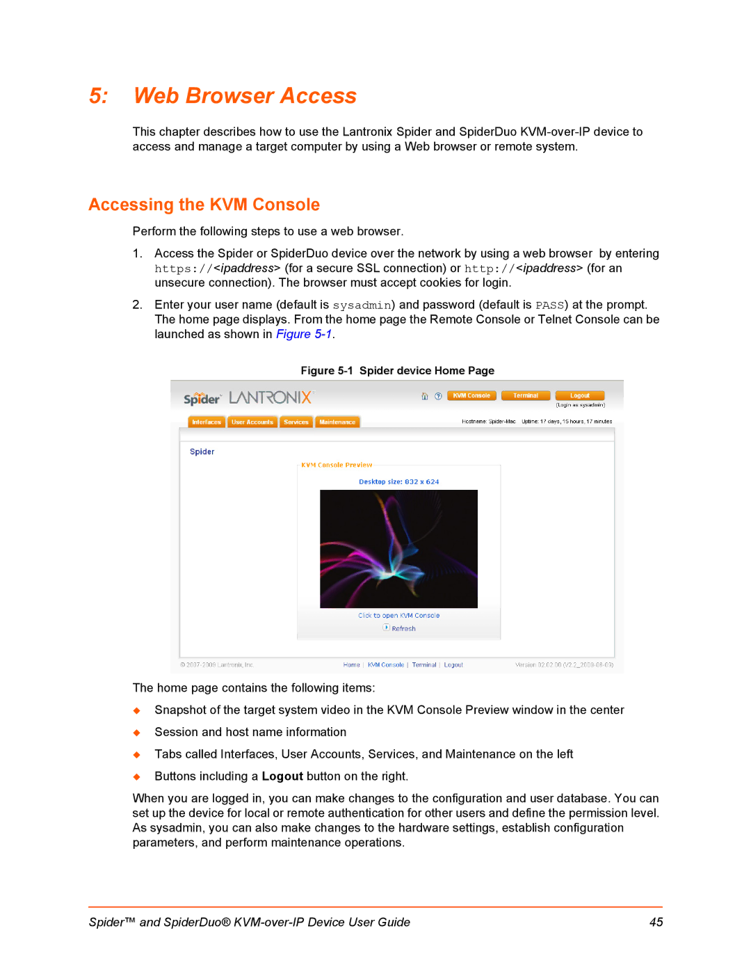 Lantronix SLSLP400PS201 manual Web Browser Access, Accessing the KVM Console 