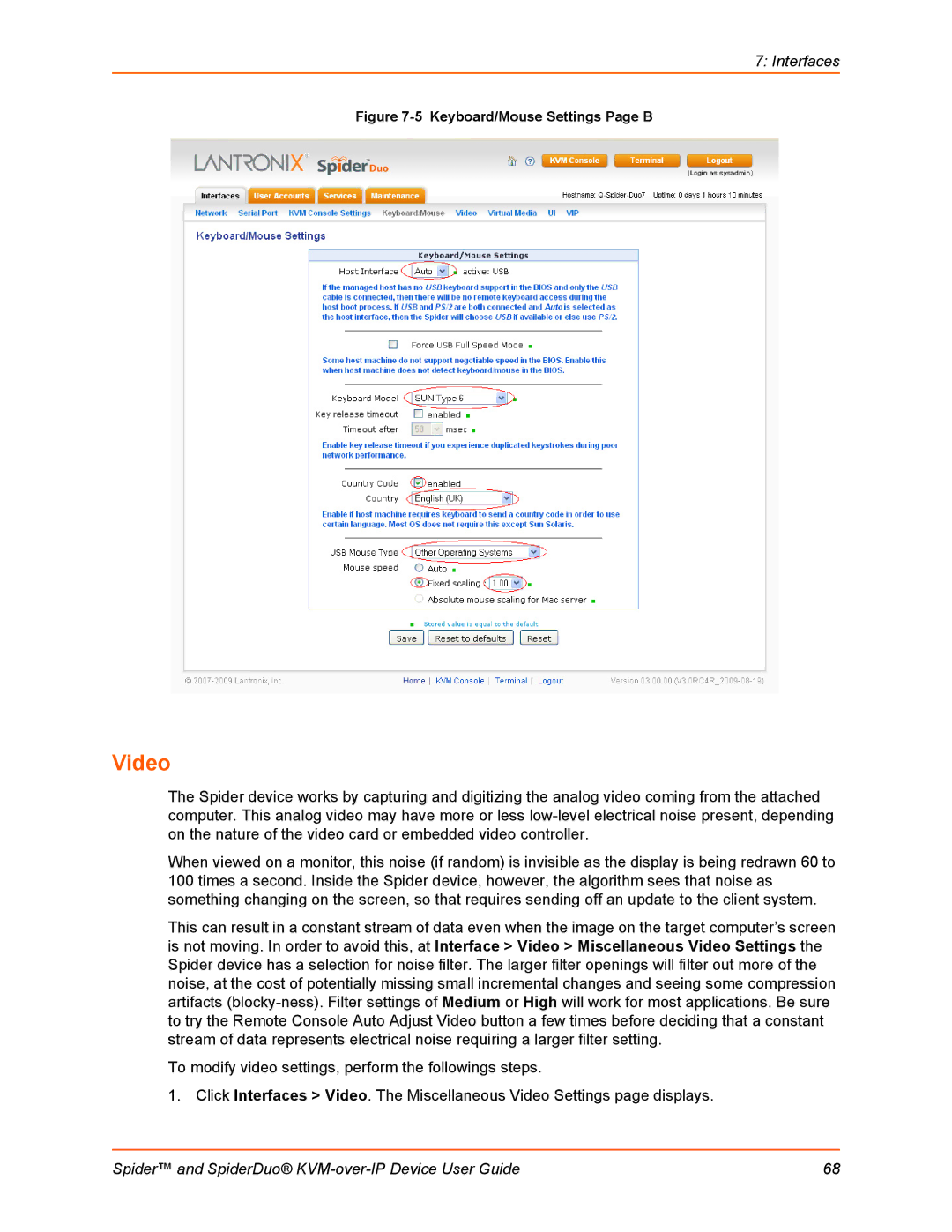 Lantronix SLSLP400PS201 manual Video, Keyboard/Mouse Settings Page B 