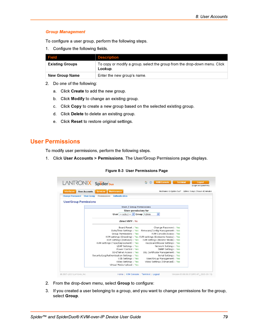 Lantronix SLSLP400PS201 manual User Permissions, Existing Groups, Lookup, New Group Name 