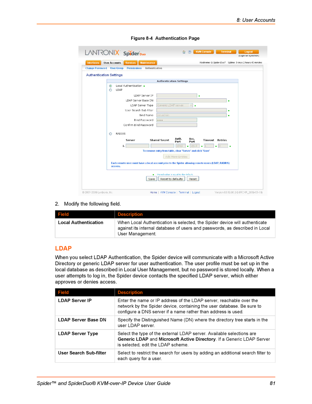 Lantronix SLSLP400PS201 manual Ldap Server IP, Ldap Server Base DN, Ldap Server Type, User Search Sub-filter 