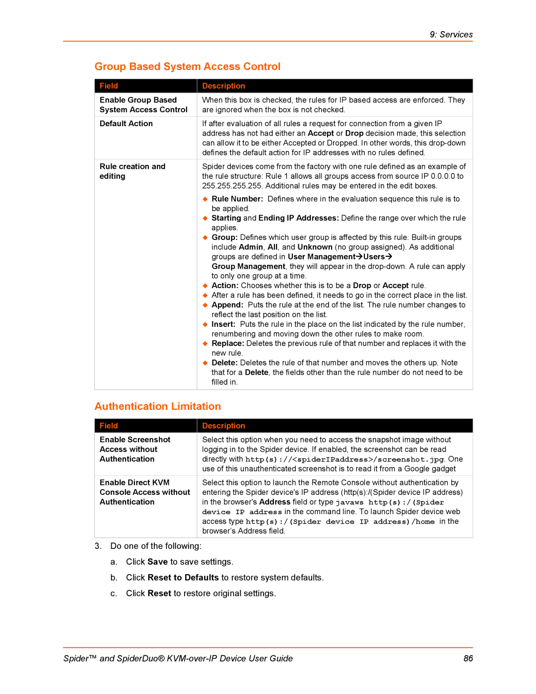 Lantronix SLSLP400PS201 manual Group Based System Access Control, Authentication Limitation 